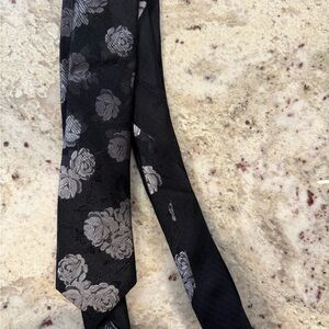 Express Black Tie with Silver Floral Jacquard